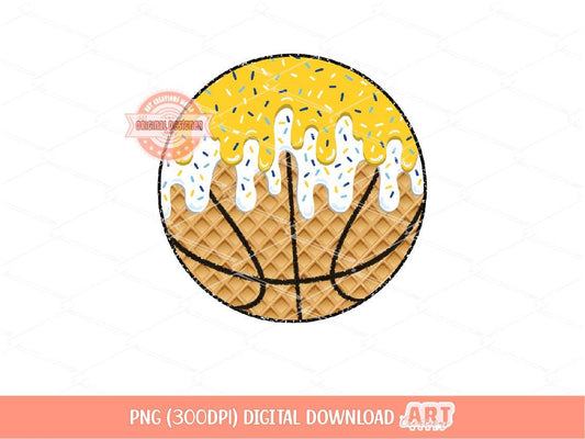 Gold White Drip Basketball Ball PNG, Sweet Drippy Yellow Ice Cream Waffle Sport ball Clipart Sublimation dtf Shirt Design Digital Download