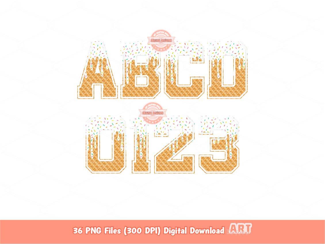 Drippy Vanilla Ice Cream Alphabet PNG, White Drip Varsity Letters and Numbers Clipart