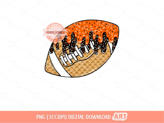 Bright Orange Black Drip Football Ball PNG, Sweet Drippy Ice Cream Waffle Sports ball Clipart Sublimation dtf Shirt Design Digital Download
