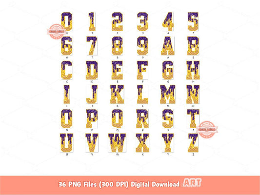 Purple Gold Drip Alphabet PNG, Trendy Drippy Sprinkle Ice Cream Sports Letters & Numbers Clipart Waffle Football Alpha Png Digital Download