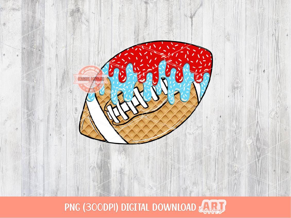 Red Light Blue Drip Football Ball PNG, Sweet Drippy Sprinkle Ice Cream Waffle game day Clipart Png Sublimation Shirt Design Digital Download