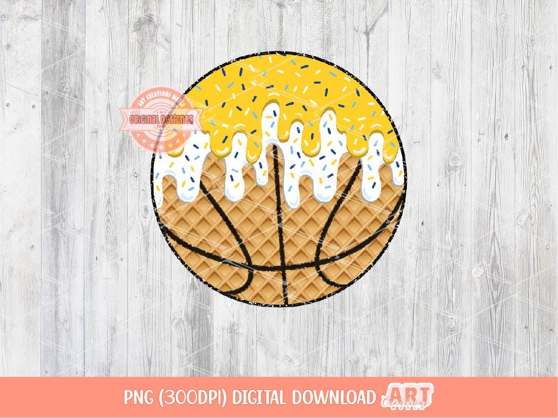Gold White Drip Basketball PNG, Ice Cream Waffle Sports Game day Clipart