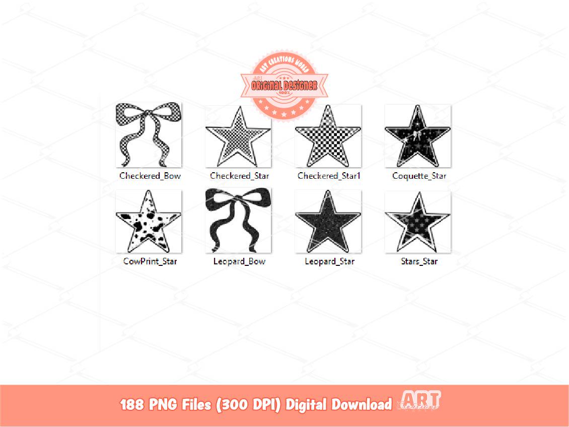 Western Checkered Alphabet PNG Bundle, Stars, Leopard, Cow Print  Bow Alpha set Clipart