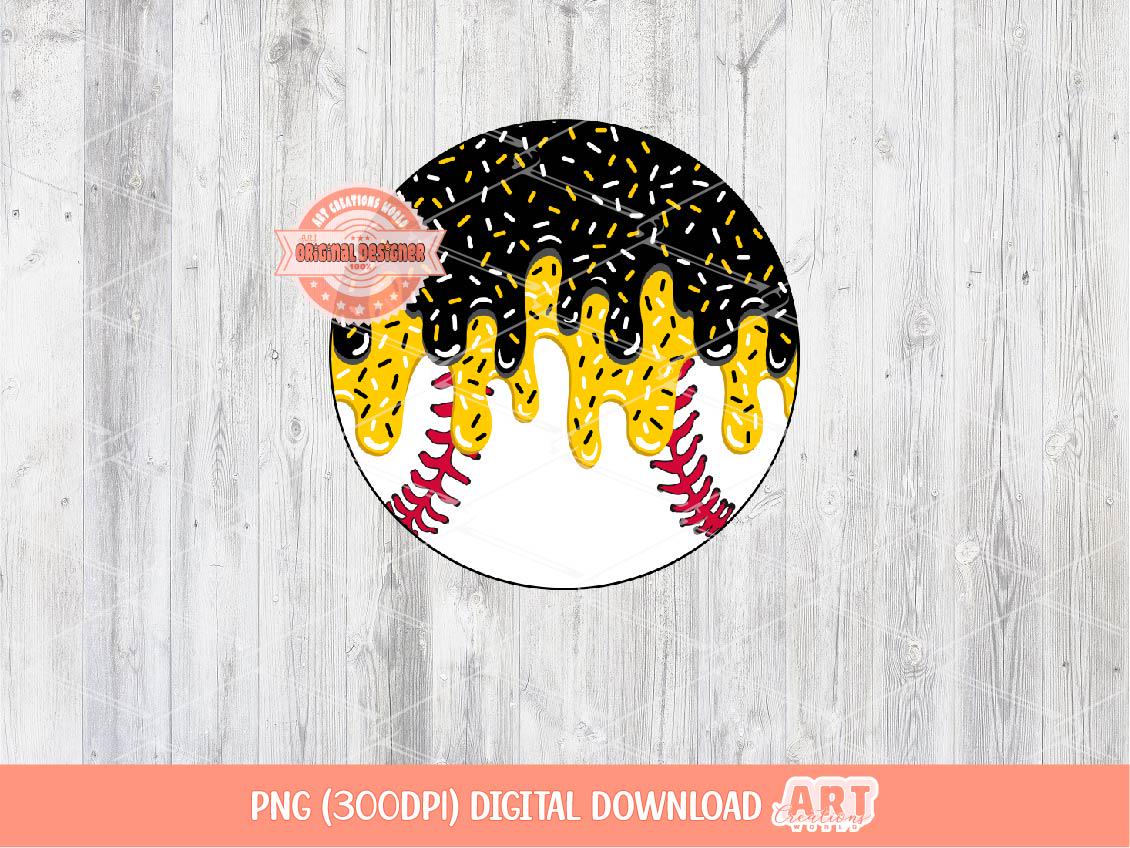 Drip Baseball PNG, Black Gold Ice Cream Baseball Sublimation Design, Sprinkles Game Day Shirt