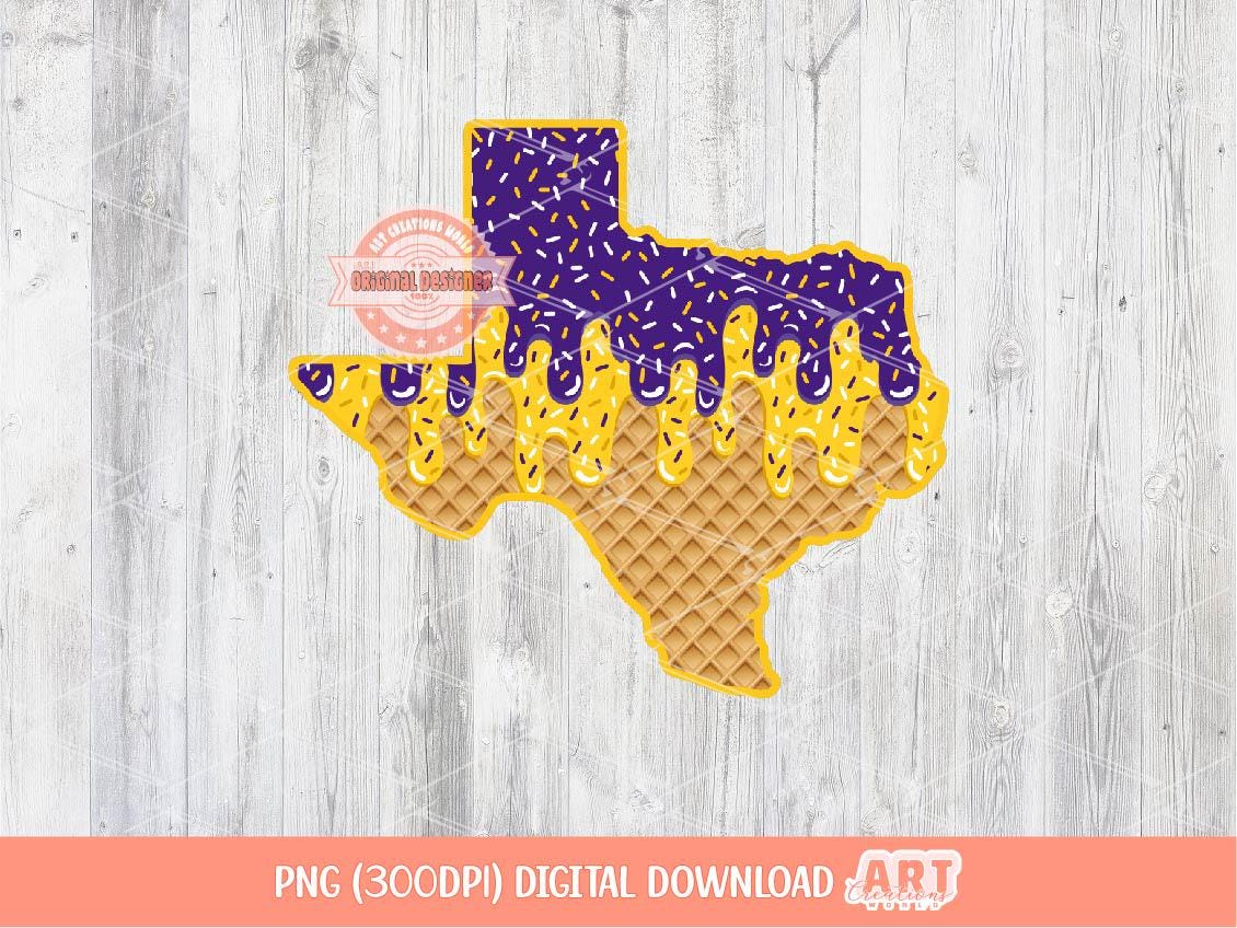 Texas Drip PNG: Purple Gold Waffle Cone Ice Cream, Sublimation Shirt Design (Digital Download)