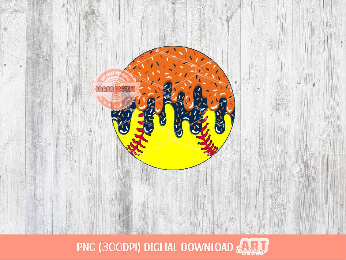 Orange Navy Drip Softball PNG: Dripping Ice Cream Ball Clipart shirt Design (Digital Download)