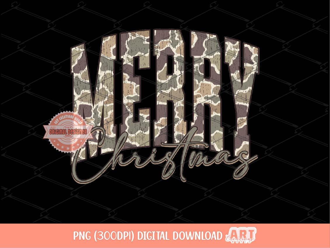 Merry Christmas Grunge Camo PNG, Arched Distressed Varsity Retro Old School Camouflage Sublimation Holidays Shirt Design Digital Download