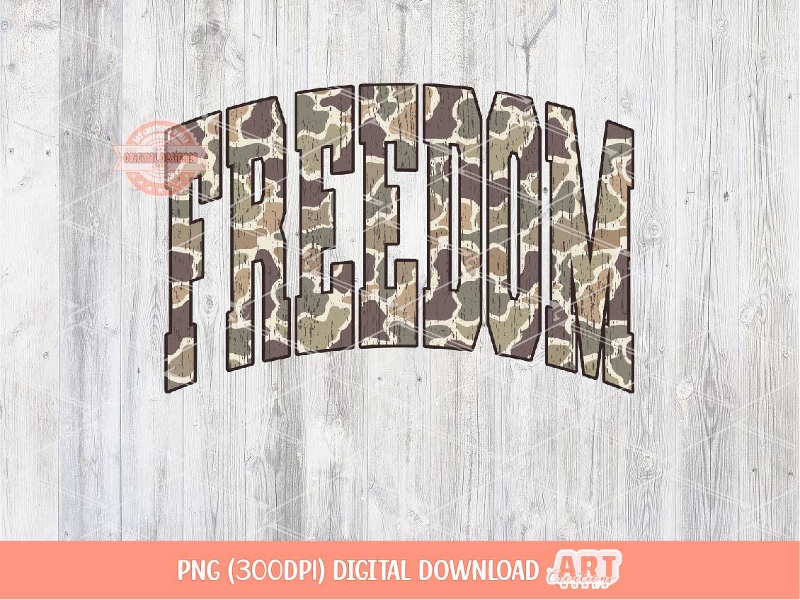 Freedom Grunge Camo PNG: Distressed Varsity Sublimation Design (Digital Download)