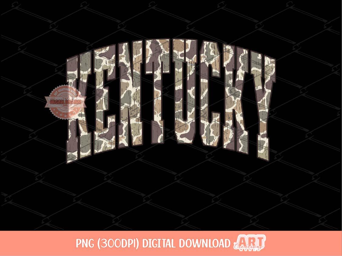 Kentucky Grunge Camo PNG, Distressed Varsity Camouflage KY State Sublimation Shirt Design