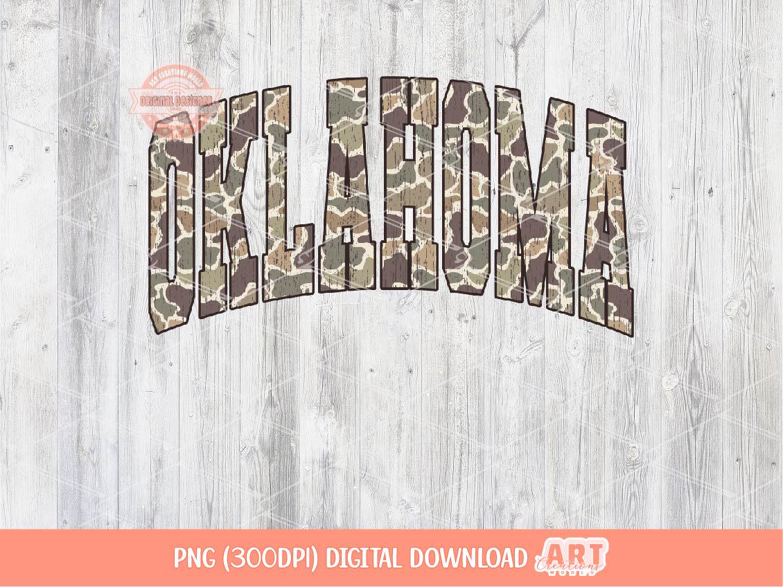 Oklahoma Grunge Camo PNG, Distressed Varsity Sublimation Shirt Design