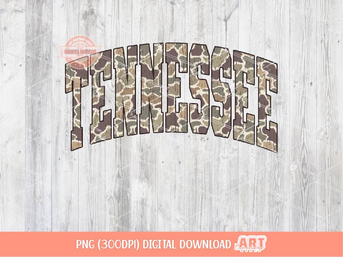 Tennessee Grunge Camo PNG, Arched Distressed Varsity Retro Old School Camouflage Sublimation Trendy Shirt Design Digital Download