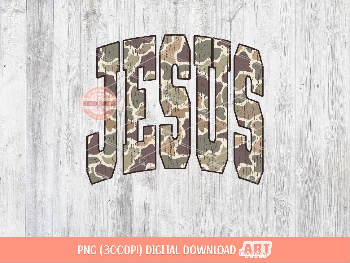 Jesus Grunge Camo PNG, Arched Distressed Varsity Retro Old School Camouflage Sublimation Trendy Shirt Design Digital Download