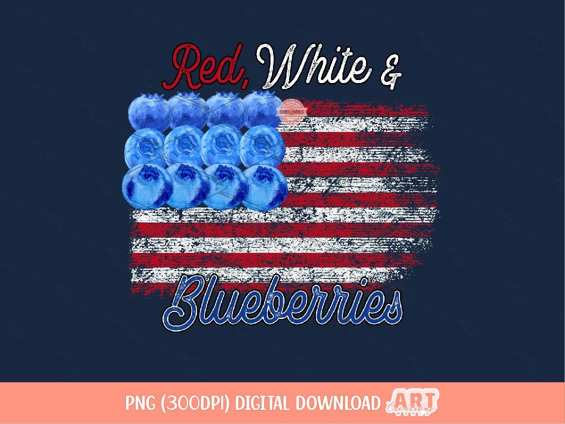 Red White and Blueberries Flag PNG, USA freedom Preppy Patriotic Shirt Design Digital Download