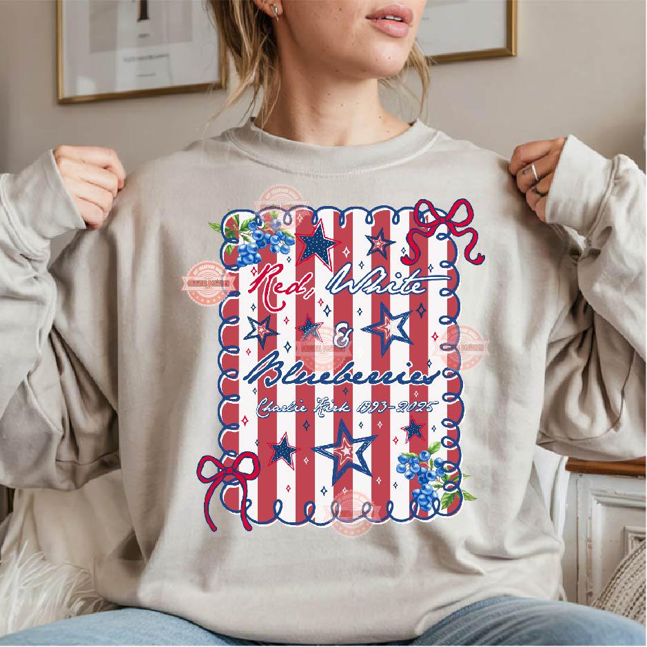 Red White and Blueberries PNG, Preppy Charlie Memorial Freedom Coquette Shirt Design Digital Download