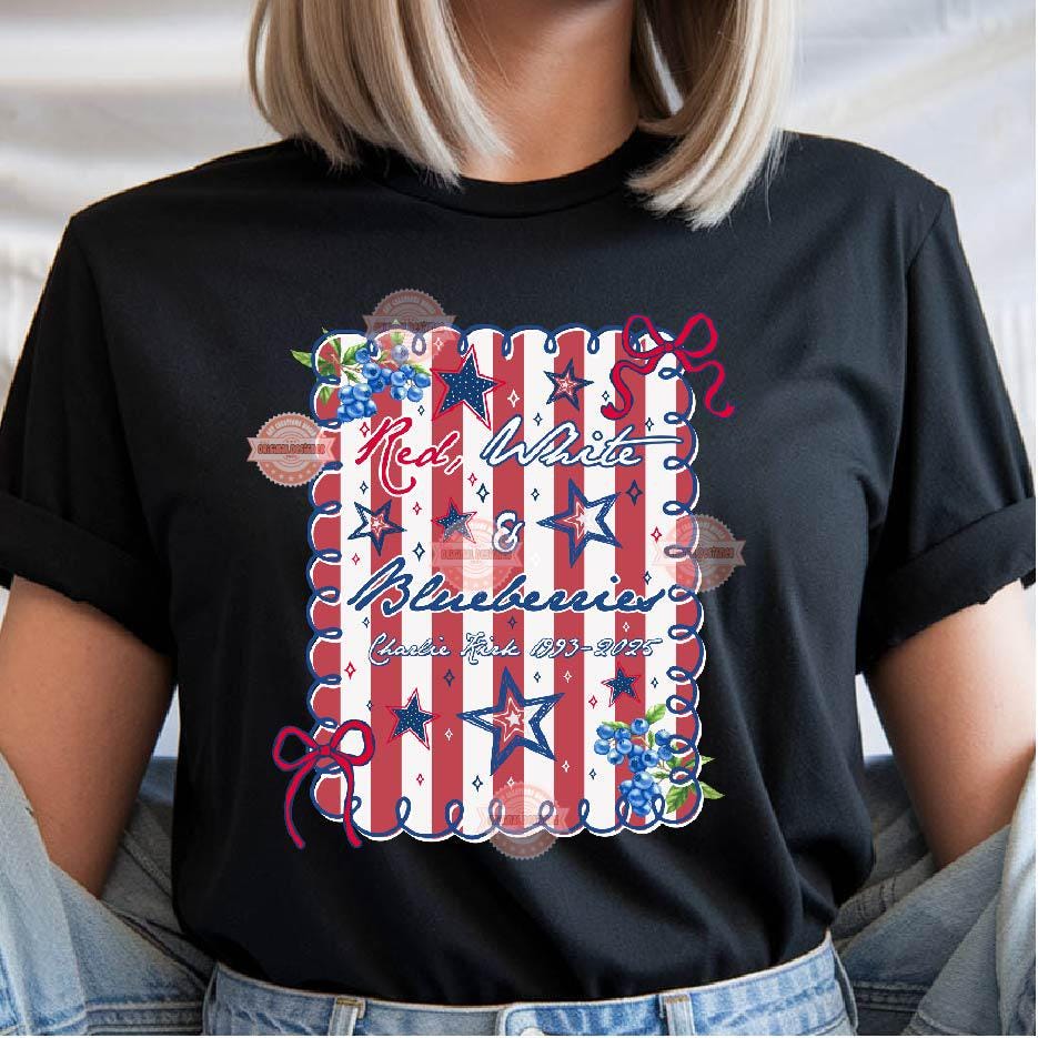 Red White and Blueberries PNG, Preppy Charlie Memorial Freedom Coquette Shirt Design Digital Download