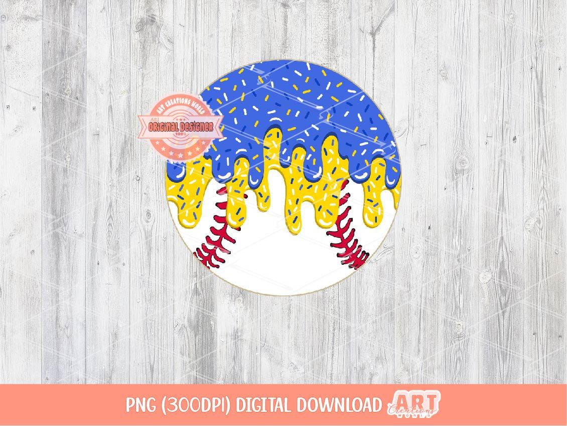 Blue Gold Drip Baseball PNG: Ice Cream Sports Ball Clipart (Digital Download