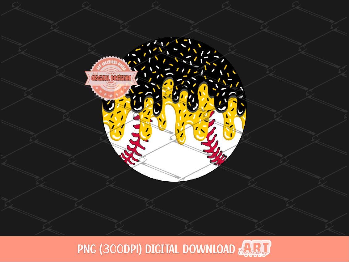 Drip Baseball PNG, Black Gold Ice Cream Baseball Sublimation Design, Sprinkles Game Day Shirt
