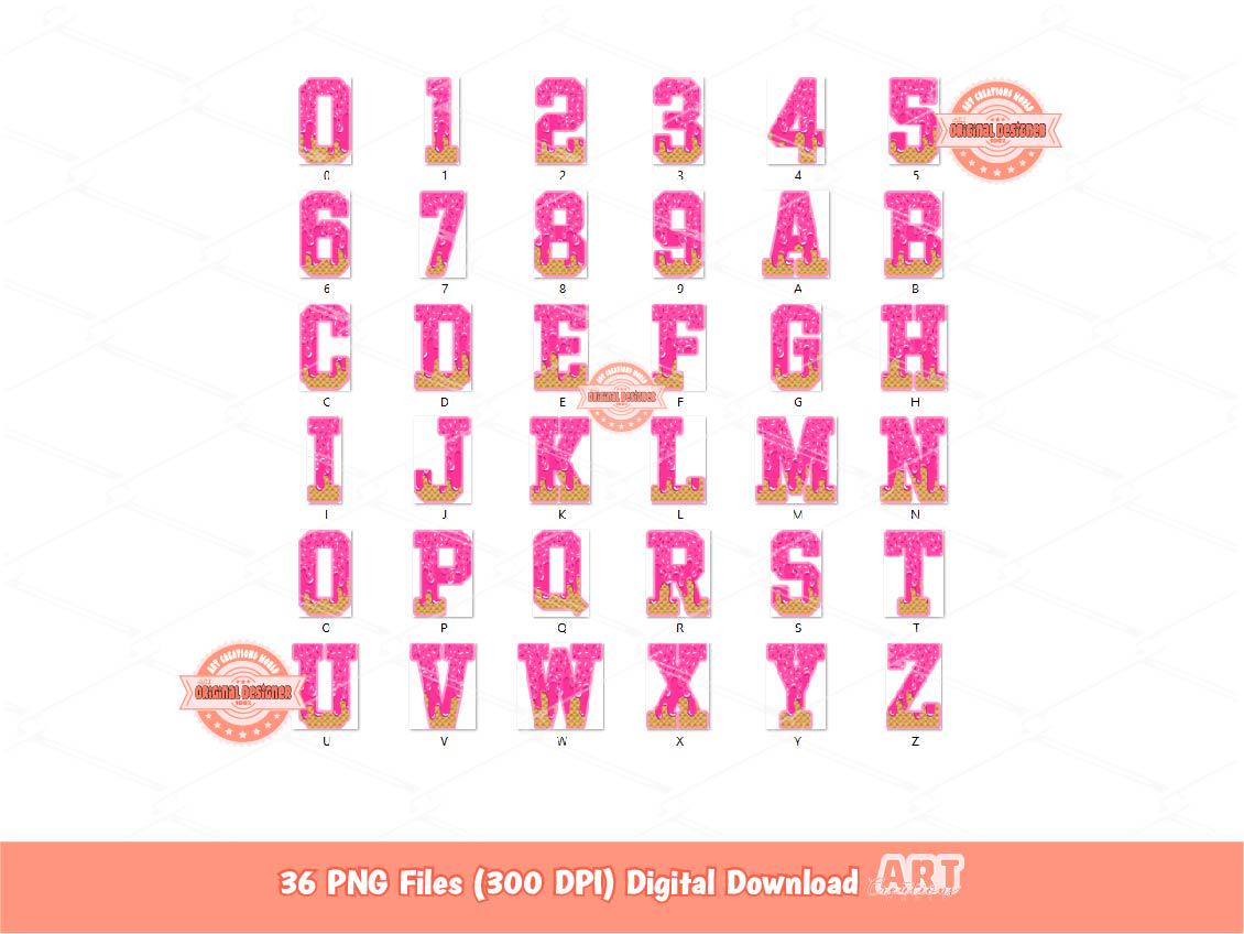 Pink Drippy Varsity Alphabet PNG: Drip Letters & Numbers Clipart (Digital Download)