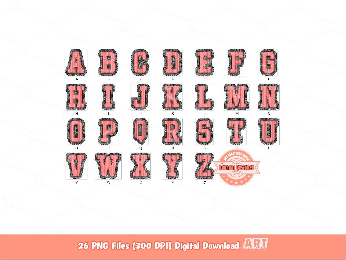 Seersucker Lace Alphabet PNG: Stitched School Letters Clipart (Digital Download