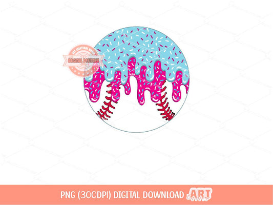 Drippy Baseball Ball PNG: Pink Blue Ice Cream Cone Clipart (Digital Download)