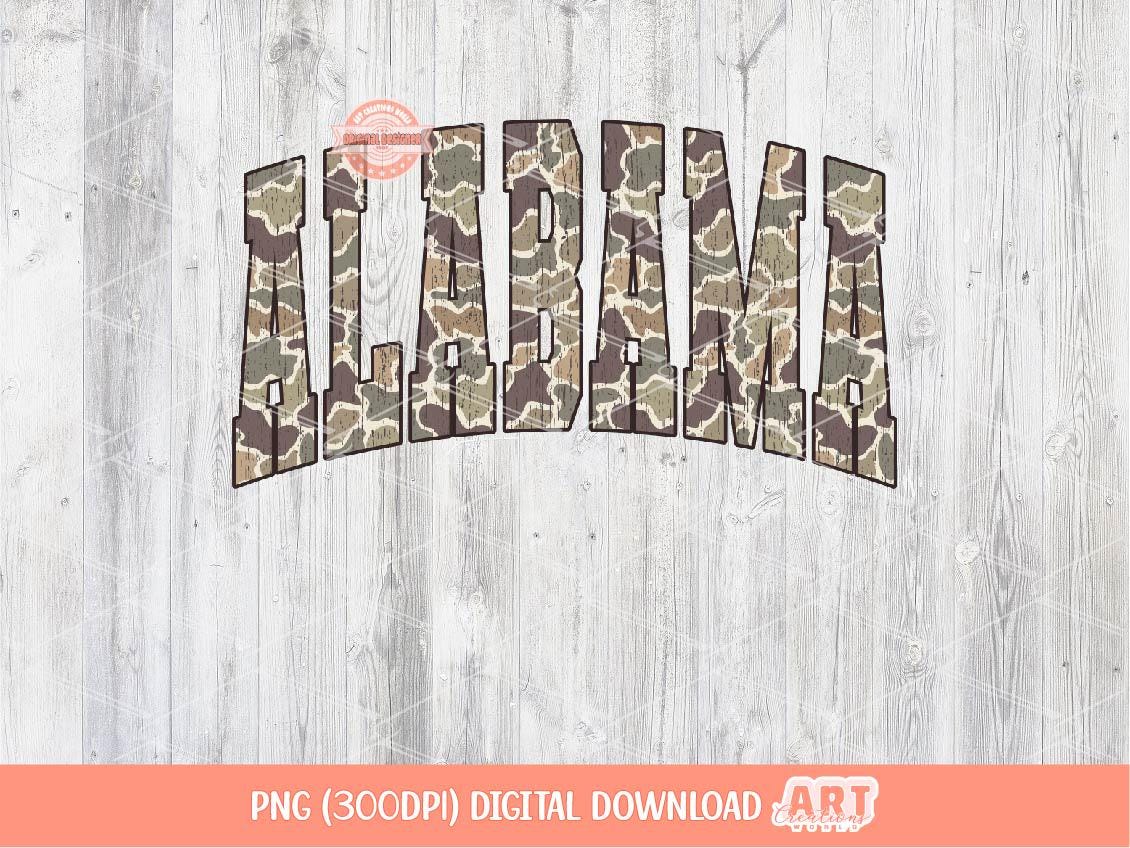 Alabama Grunge Camo PNG: Distressed Varsity Shirt Design (Digital Download)