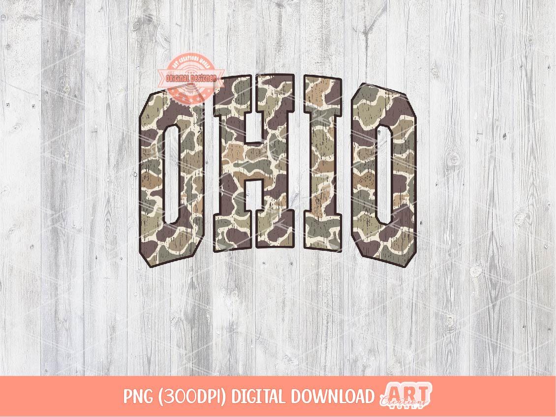Ohio Grunge Camo PNG, Distressed Camouflage Varsity OH State Shirt Design