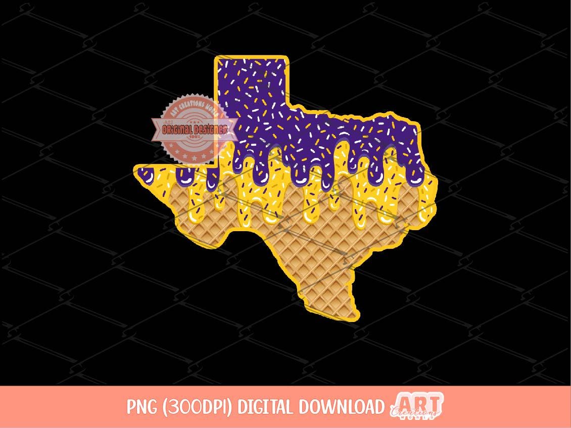 Texas Drip PNG: Purple Gold Waffle Cone Ice Cream, Sublimation Shirt Design (Digital Download)