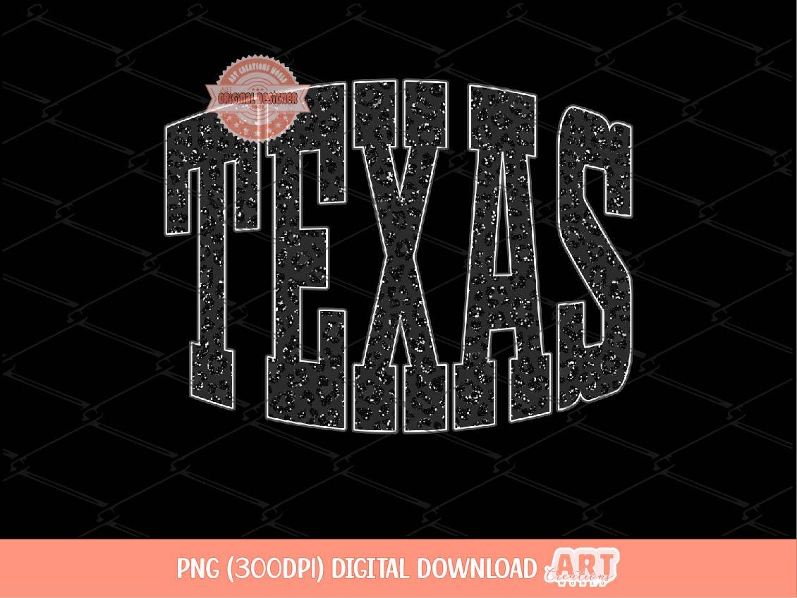 Texas Black Glitter Leoaprd PNG, Retro Sublimation Shirt Design (Digital Download)
