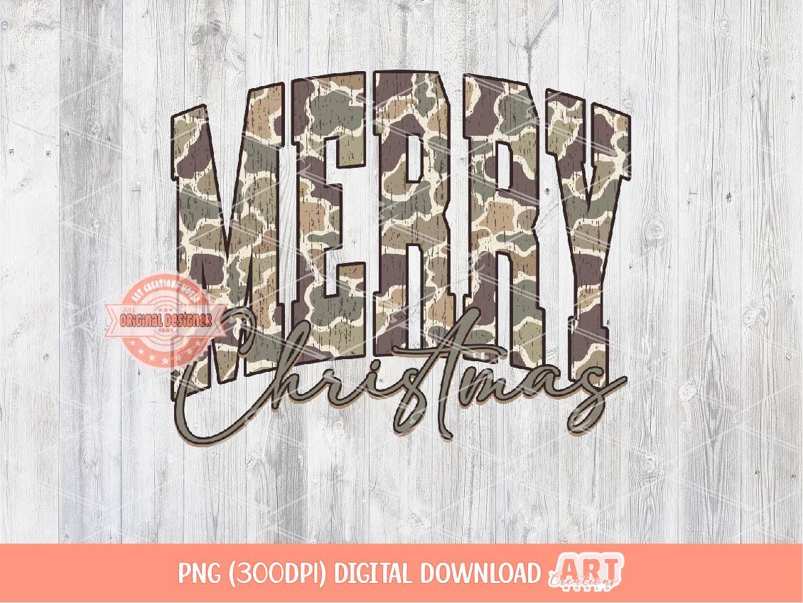 Merry Christmas Grunge Camo PNG, Arched Distressed Varsity Retro Old School Camouflage Sublimation Holidays Shirt Design Digital Download