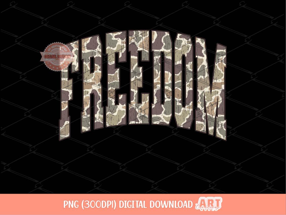 Freedom Grunge Camo PNG: Distressed Varsity Sublimation Design (Digital Download)