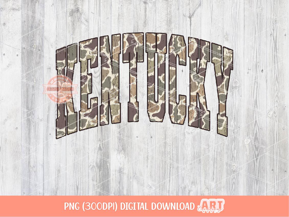 Kentucky Grunge Camo PNG, Distressed Varsity Camouflage KY State Sublimation Shirt Design