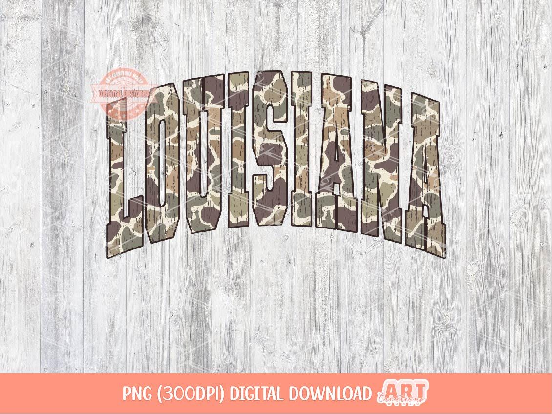 Louisiana Grunge Camo PNG, Arched Distressed Varsity Retro Old School Camouflage Sublimation Trendy Shirt Design Digital Download