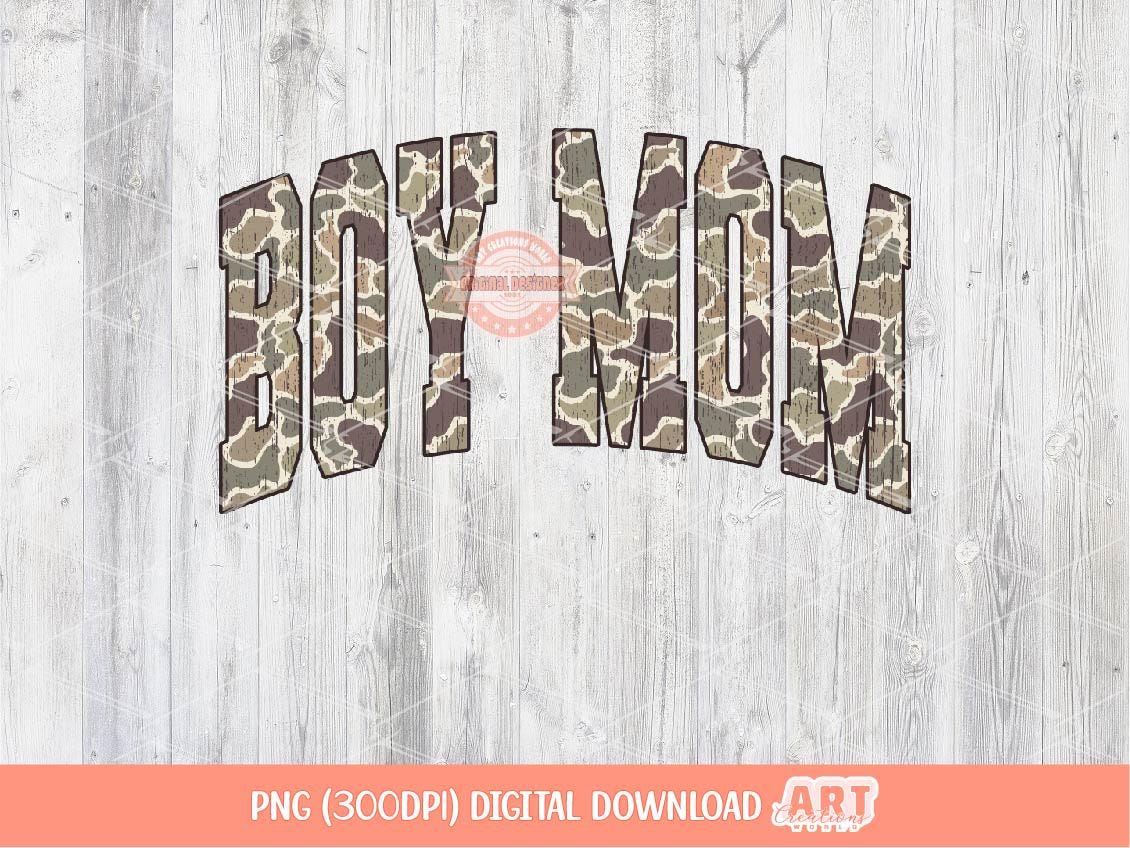 Boy Mom Grunge Camo PNG, Arched Distressed Varsity Retro Old School Camouflage Sublimation Trendy Mama Shirt Design Digital Download