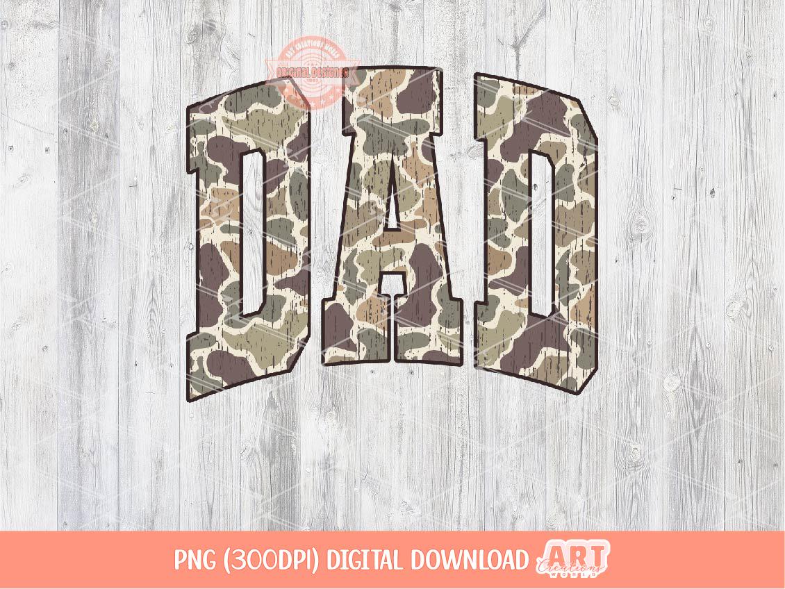 Dad Grunge Camo PNG, Arched Distressed Varsity Retro Old School Camouflage Sublimation Trendy Daddy Shirt Design Digital Download