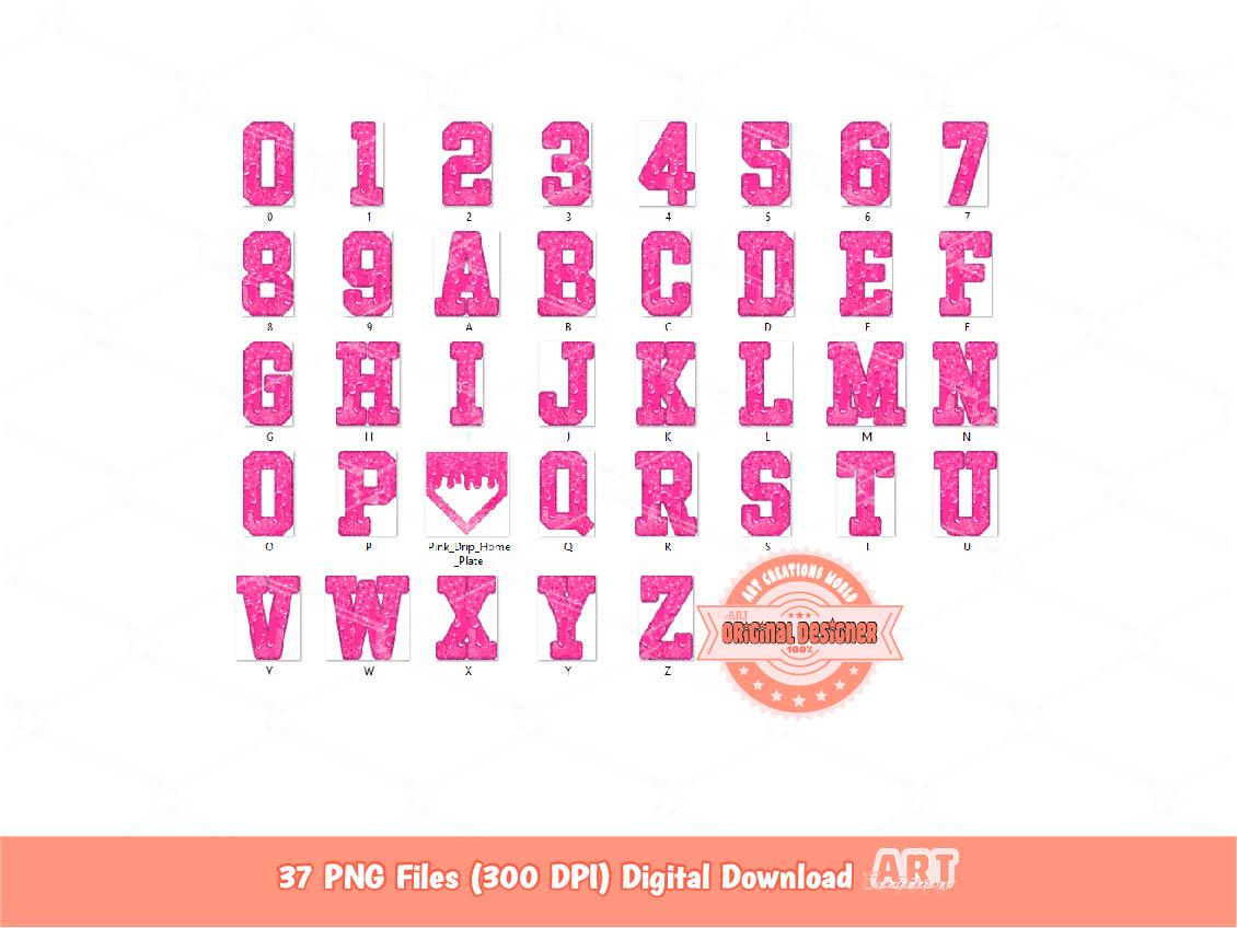 Pink Drippy Ice Cream Alphabet Home Plate PNG Bundle, Baseball Letters & Numbers Clipart (Digital Download)