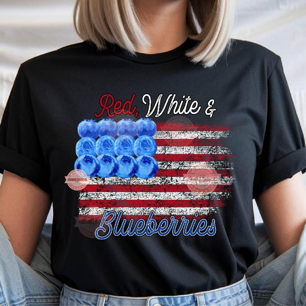 Red White and Blueberries Flag PNG, USA freedom Preppy Patriotic Shirt Design Digital Download
