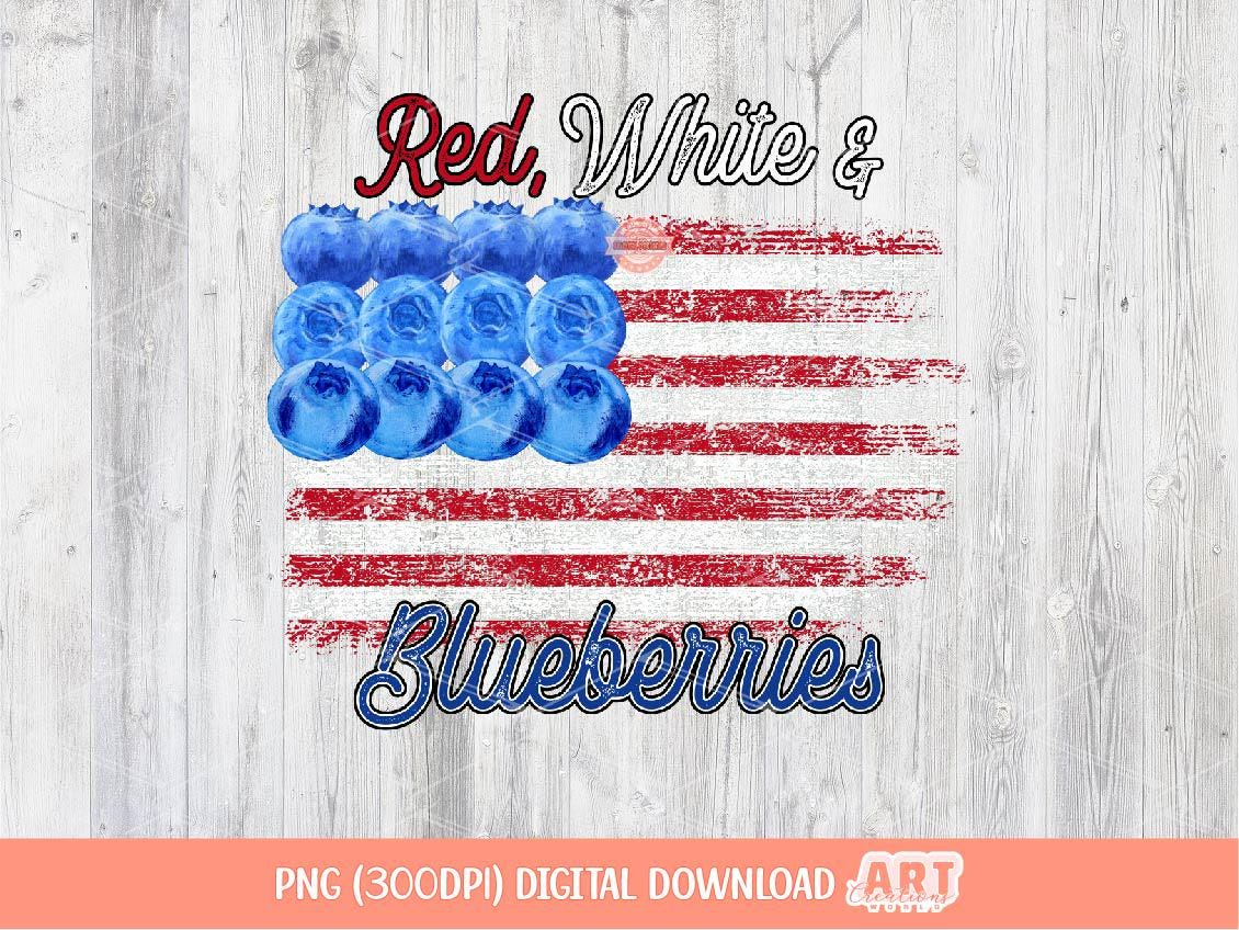 Red White and Blueberries Flag PNG, USA freedom Preppy Patriotic Shirt Design Digital Download