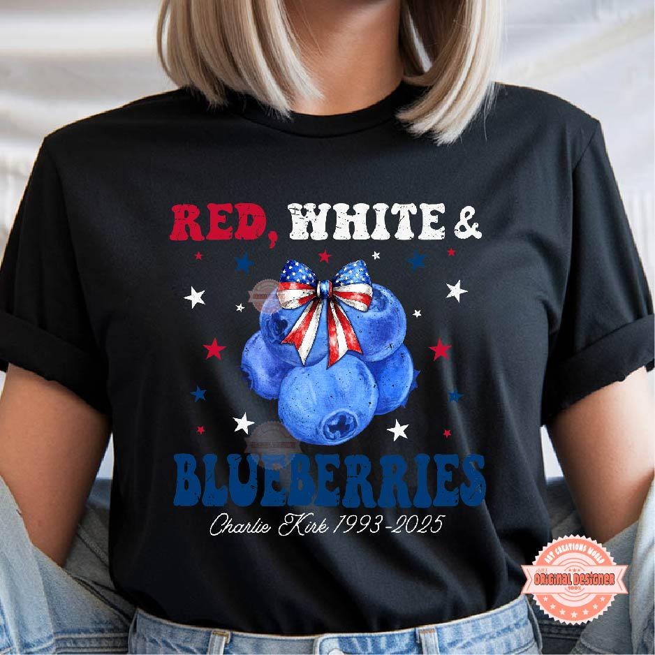 Coquette Red White and Blueberries PNG, Charlie Memorial Freedom Shirt Design Digital Download