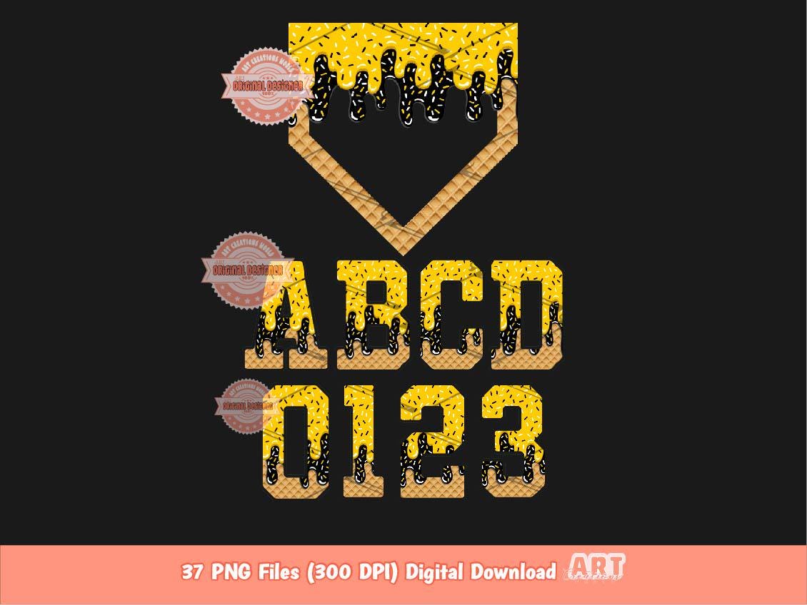 Drippy Sports Alphabet PNG Bundle: Gold & Black Ice Cream Letters, numbers Clipart  (Digital Download)