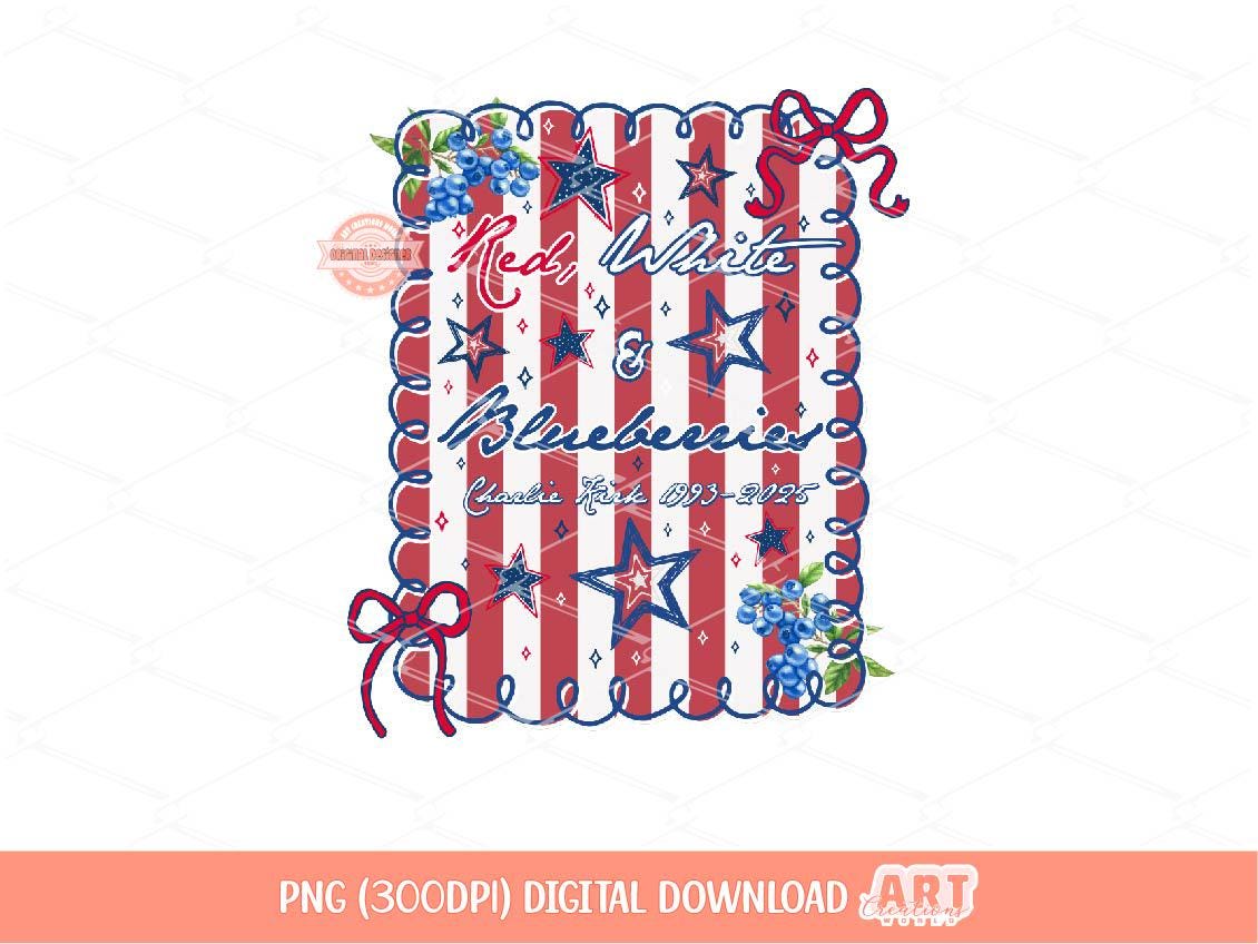 Red White and Blueberries PNG, Preppy Charlie Memorial Freedom Coquette Shirt Design Digital Download