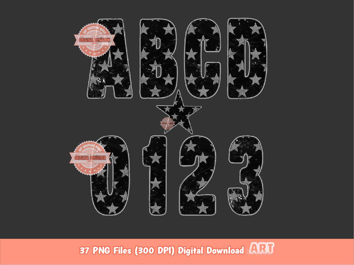 Checkered Star Alphabet PNG, Grunge Checker Letters & Numbers Clipart (Digital Download)