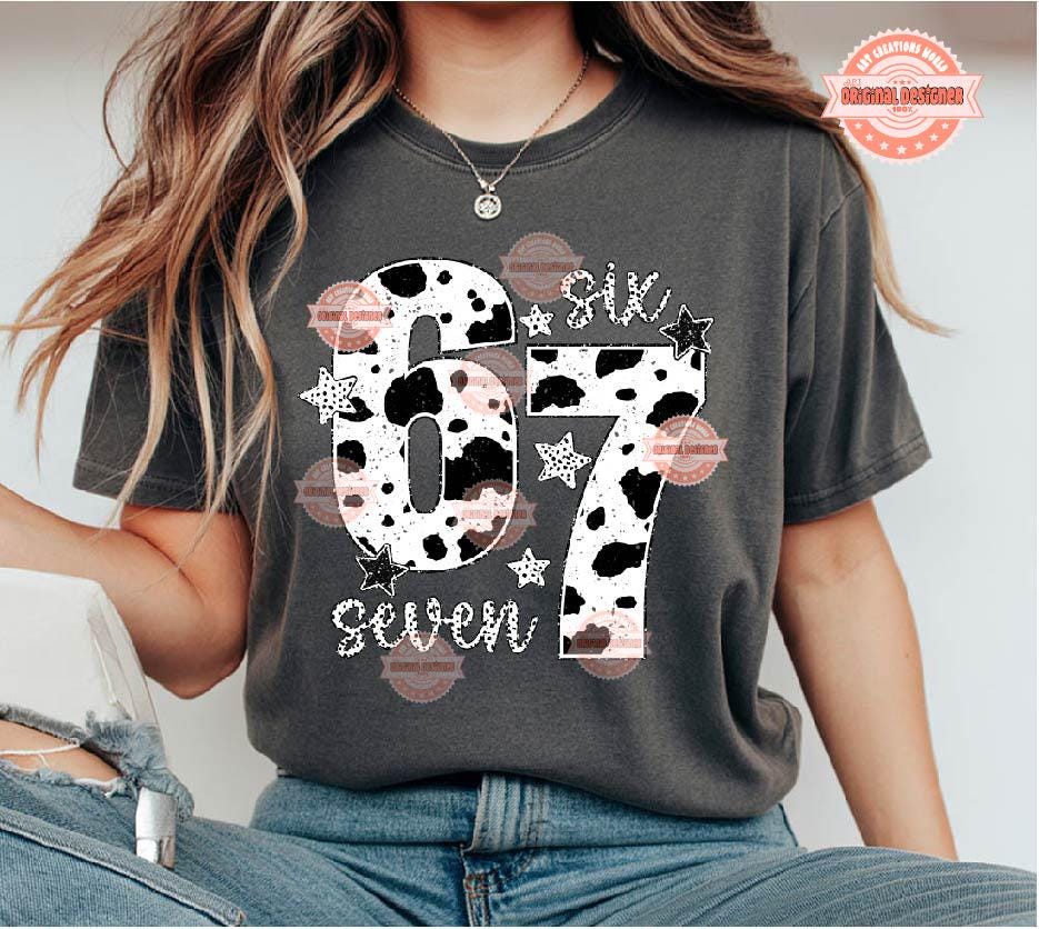 Six Seven PNG, Funny Meme 6 7 Cow Print Sublimation Shirt Design Digital Download
