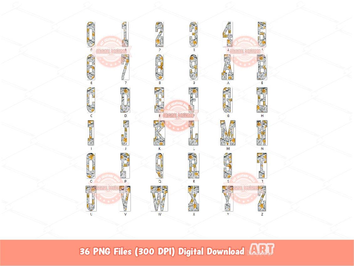 Gray Winter Camo Alphabet PNG: Hunting Army Western Letters & Numbers Clipart (Digital Download)