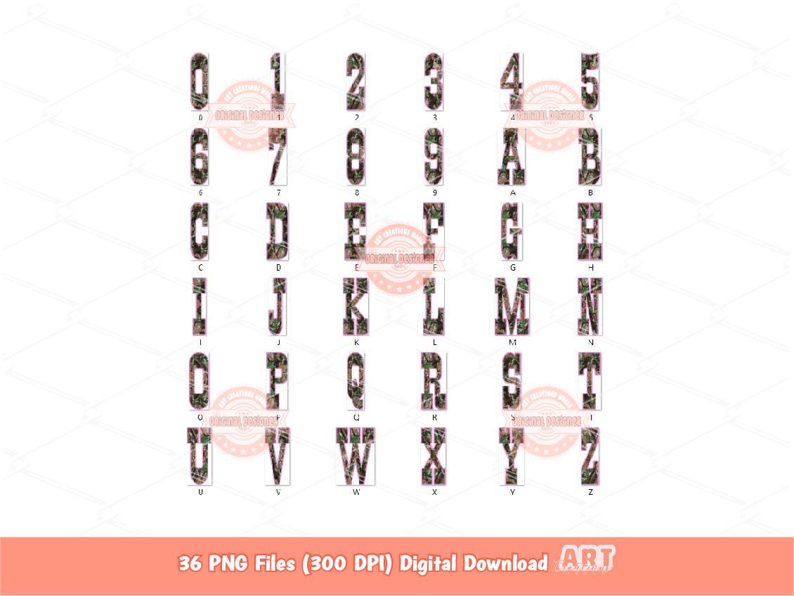 Forest Camo Western Alphabet PNG: Hunting Military Letters & Numbers Clipart (Digital Download)