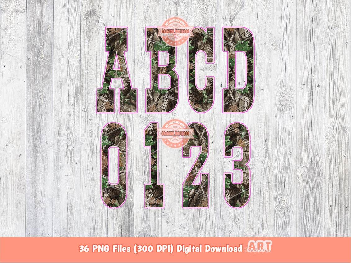 Forest Camo Western Alphabet PNG: Hunting Military Letters & Numbers Clipart (Digital Download)