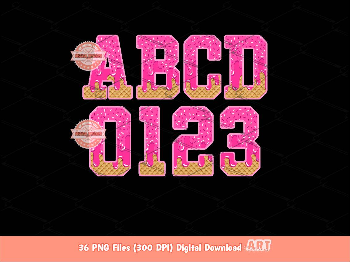 Pink Drippy Varsity Alphabet PNG, Drip Ice Cream Letters & Numbers Clipart (Digital Download)