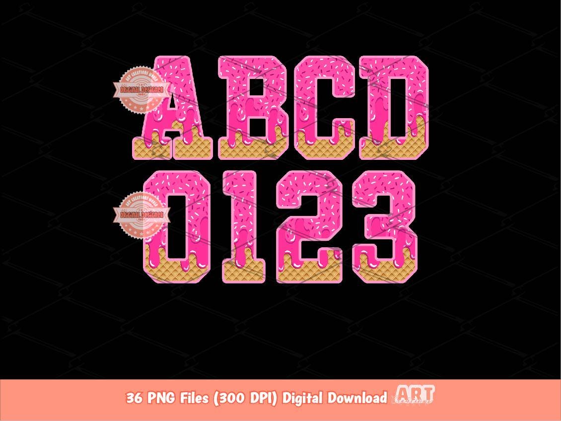 Pink Drippy Varsity Alphabet PNG: Drip Letters & Numbers Clipart (Digital Download)