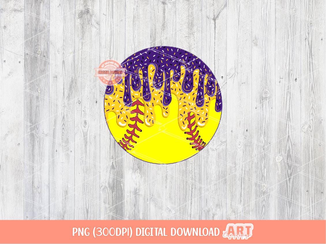Purple Gold Drip Softball Ball PNG: Drippy Ice cream Sports Clipart (Digital Download)