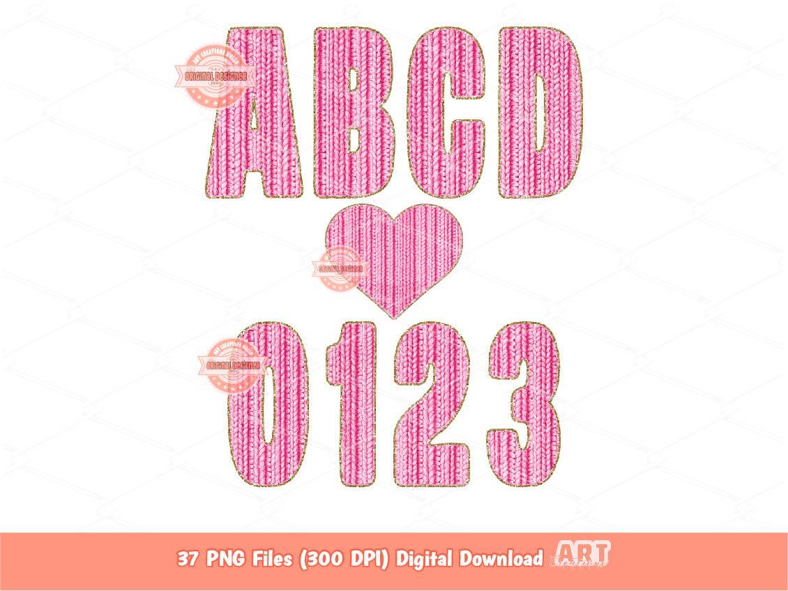 Faux Yarn Alphabet PNG, Pink Crochet Letters & Numbers Clipart (Digital Download)