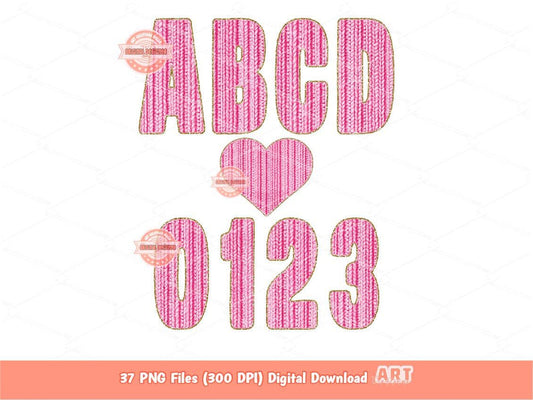 Faux Yarn Alphabet PNG, Pink Crochet Letters & Numbers Clipart (Digital Download)